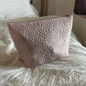 Pink Floral Cosmetic Bag makeup mini travel silk satin gold light pastel baby